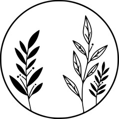 Elegant rose wreath in black and white, minimalistic style.
