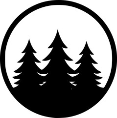 Fototapeta premium Minimalist Black Pine Trees in Circle Logo Design 