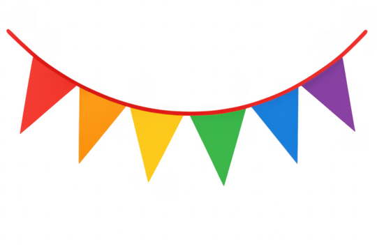 Rainbow flag bunting decorating celebration on transparent background