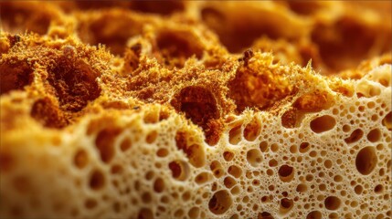 This detailed view reveals the complex patterns and honey-filled cells of a honeycomb highlighting the beauty of natures design. It demonstrates the structure bees create for storage.