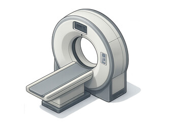 Medical imaging scanner machine, mri or ct equipment for hospital diagnosis, isometric illustration on transparent background