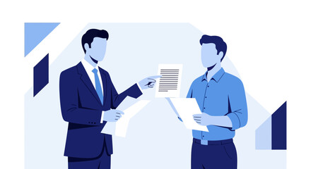 Obraz premium Businessmen discussing a document, partnership agreement or reviewing contract information