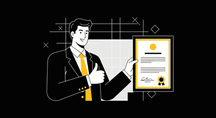 Businessperson Celebrating Achievement Holding Official Document and Giving Positive Feedback