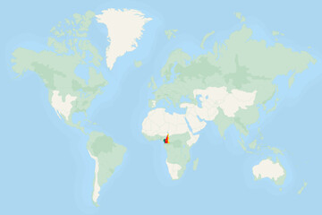 Cameroon Highlighted on World Map with National Flag. Cameroon Map and Flag.