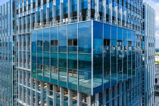 Close-up view of unfinished office building under construction