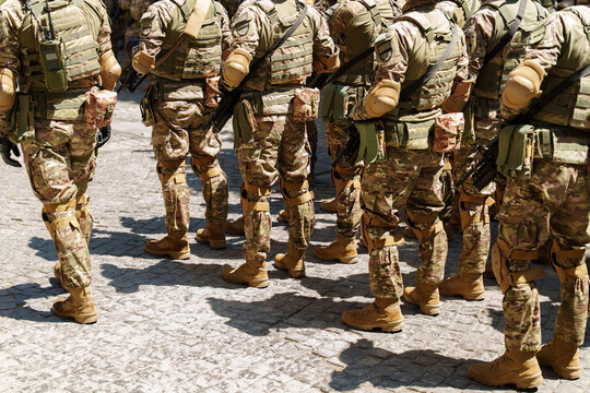 Soldiers in Tactical Gear Marching