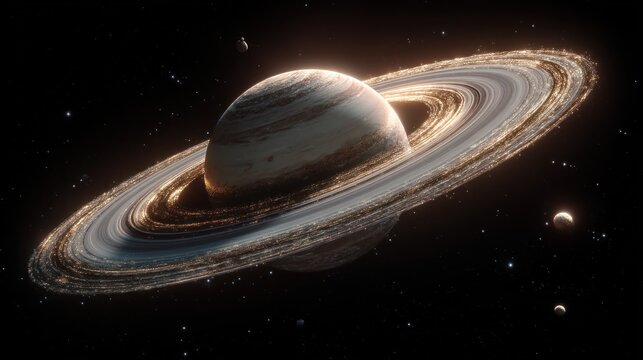 Stunning 3D Render of Saturn with Rings and Moons in Space