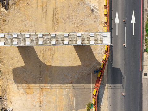 Aerial Highway Bridge Construction Site Traffic Flow