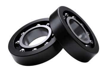 Two industrial ball bearings with metal balls inside isolated on transparent background