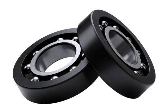 Two industrial ball bearings with metal balls inside isolated on transparent background