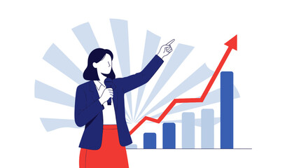 Obraz premium Businesswoman Presenting Growth Statistics and Financial Performance in Dynamic Presentation