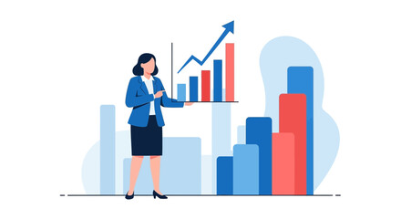 Businesswoman Presenting Growth Statistics and Charts for Financial Analysis Success