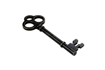 Antique ornate skeleton key with intricate details isolated on transparent background