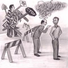 One Man Angry Pointing a Finger at Another Man Standing Not Responding