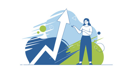 Businesswoman Presenting Rising Chart, Illustrating Growth, Progress, And Financial Development