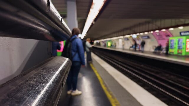 A bustling Urban Subway Station filled with Commuters eagerly Waiting for their Train to arrive soon and depart