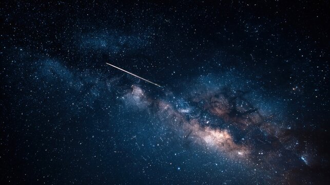 A breathtaking view of the milky way galaxy with a shooting star at night