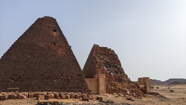 Ancient Pyramids in the Sudanese Desert Under Clear Skies