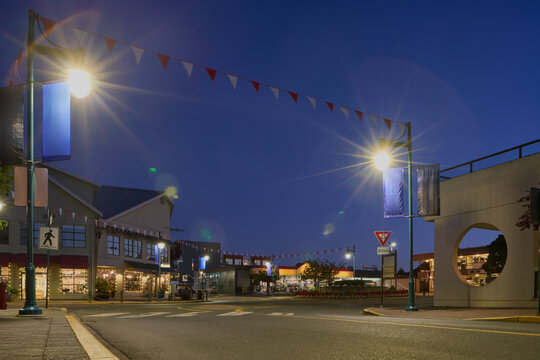 Night Street View with Lights in Sidney on Vancouver Island