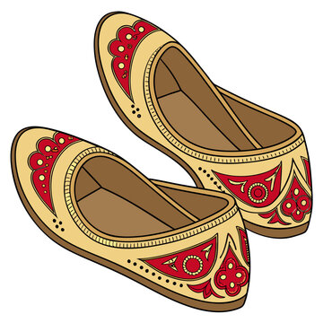 Vector art of pair of traditional indian jutti shoes with intricate embroidery