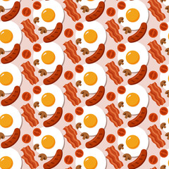 Seamless pattern with English breakfast elements. Flat vector food background.