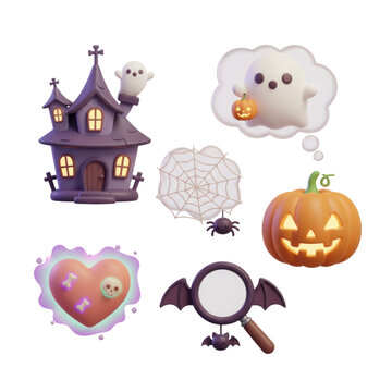 Halloween Season Essentials Icons with Haunted House, Bat, Spide