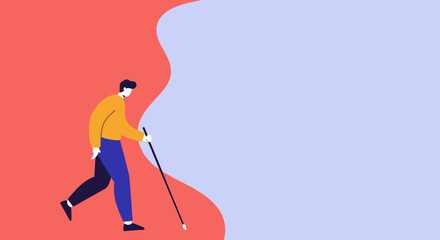 Blind person walking with white cane for independence and accessibility concept