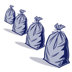 Vector art of four garbage bags lined up in a row
