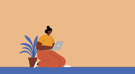 Focused woman working on laptop at home Modern remote work online learning lifestyle concept