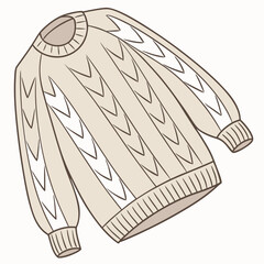 Vector art of a cozy knitted sweater with a classic chevron pattern, perfect for winter wear, isolated on a