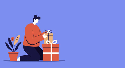 Person preparing gift boxes symbolizing celebration holidays and thoughtful giving