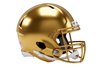 Fototapeta premium Shiny golden american football helmet with protective cage isolated on transparent background