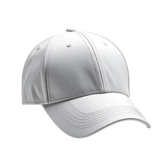 Fototapeta premium White baseball cap against black background, angled view. Realistic render shows detail