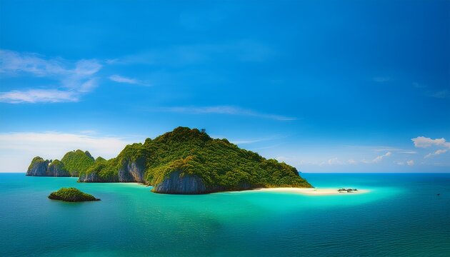 beautiful natural landscape of small island on the sea under bright blue sky in summer at mu ko ang thong national marine park is a attractions in surat thani thailand 16 9 widescreen