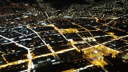 Aerial view of Cusco city at night