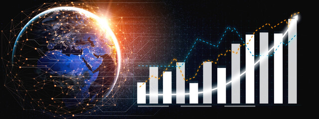 A stunning representation of global business growth featuring a digital globe and financial charts, symbolizing progress, data analysis, and market trends. Impute