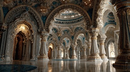 Ornate and Luxurious Interior of a Palace with Intricate Architectural Details