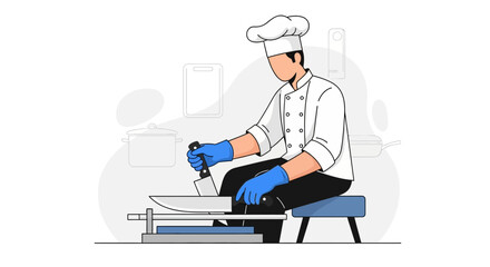 Obraz premium Chef Sharpening Knife, Essential Cooking Utensil Maintenance, Preparing For Culinary Delights