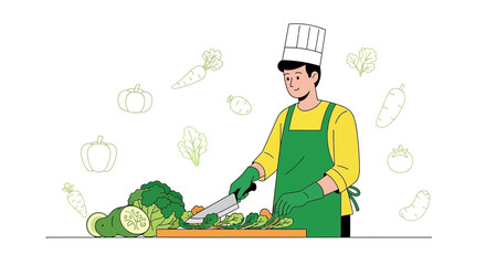 Chef Preparing Fresh Garden Vegetables For a Healthy Vegetarian Meal Preparation