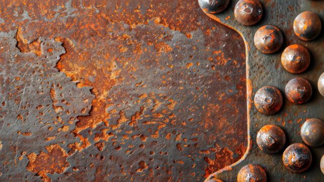 Textured Rust on Metal Surface: An extreme close-up view presents a mesmerizing display of rust patterns on a metal surface, adorned with rivets. The textures, hues.