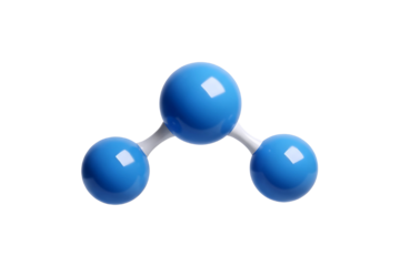 Water molecule h2o model with blue spheres representing atoms isolated on transparent background