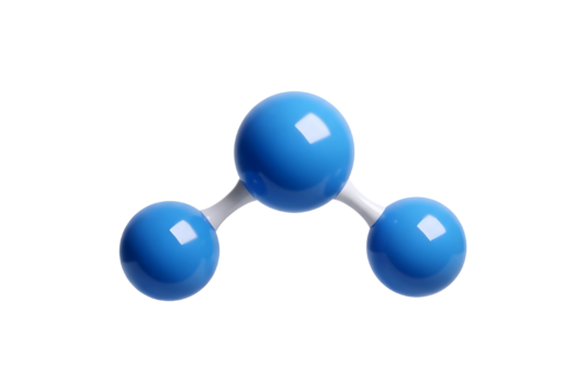 Water molecule h2o model with blue spheres representing atoms isolated on transparent background