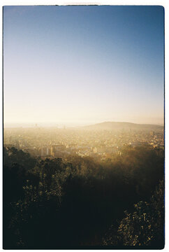View of Barcelona City Skyline at Sunset From a High Vantage Point