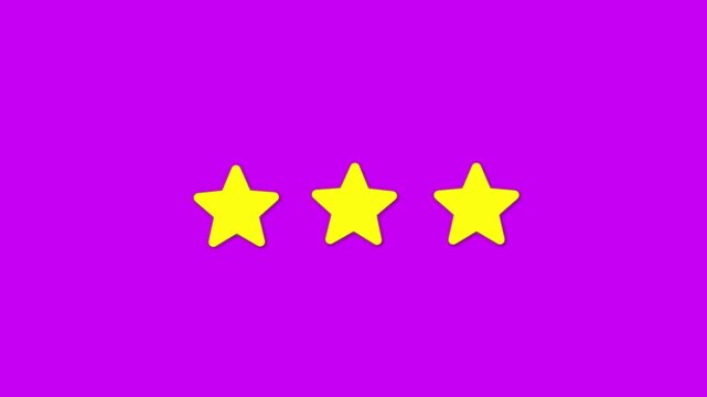 5 star top rating - Flat design animation showing customer satisfaction and high quality great review with five yellow golden stars. Animated vector transparent alpha channel background