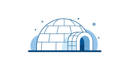 Minimalist winter scene featuring a simple blue igloo design concept