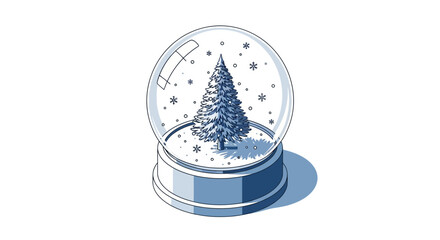 Snow globe with christmas tree and snowflakes for winter celebrations