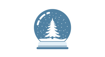 Whimsical Snow Globe with Evergreen Tree and Falling Snow Illustration