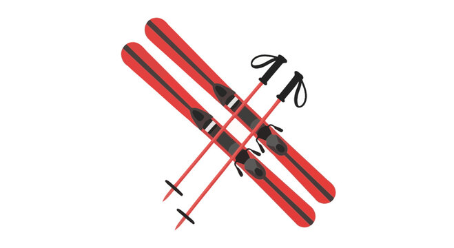Vibrant red skis and poles against a pure white backdrop, winter sports - Powered by Adobe