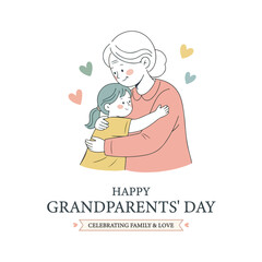 Heartwarming logo depicting a grandchild hugging a grandparent, celebrating family, love, and care, perfect for Grandparents Day, senior care services, 