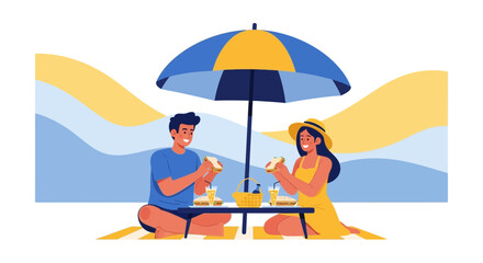 Couple Enjoying A Meal Together Under An Umbrella During A Beautiful Sunny Day
